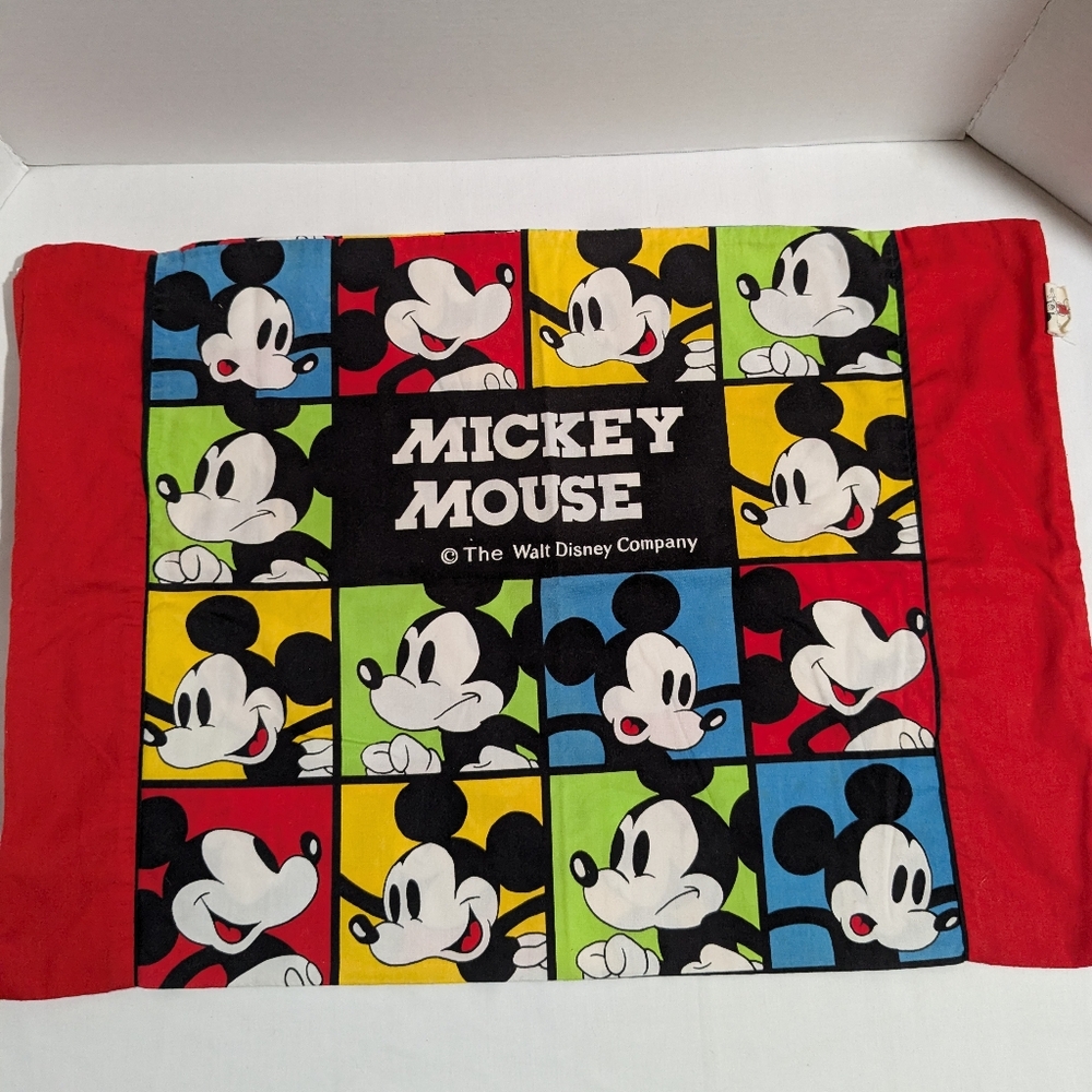 VTG Mickey Mouse Color Block Pillowcase Zipper Walt Disney Season 5 Bedding